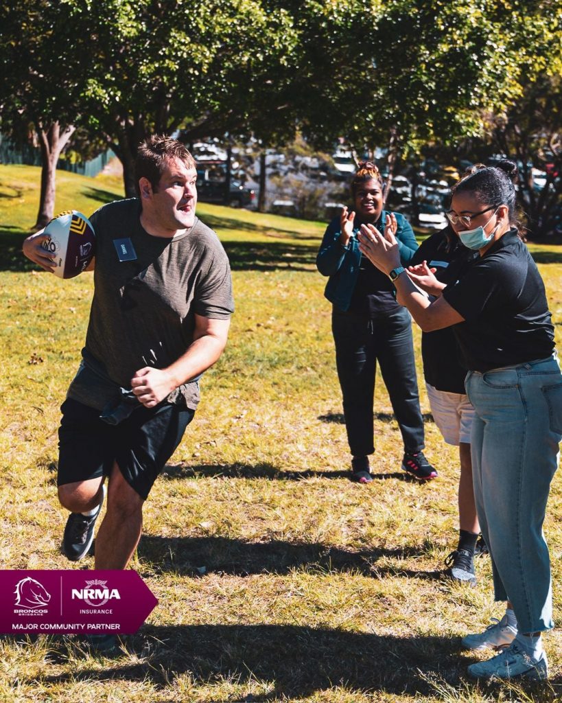 Absolutely wonderful to see so many NDIS participants being given the opportunity to Kick their own personal goals with the help of Wellbeing Code AU the Brisbane Broncos and David Shillington John Asiata helped Millie Boyle and David Shillington launch the Kicking Goals Program