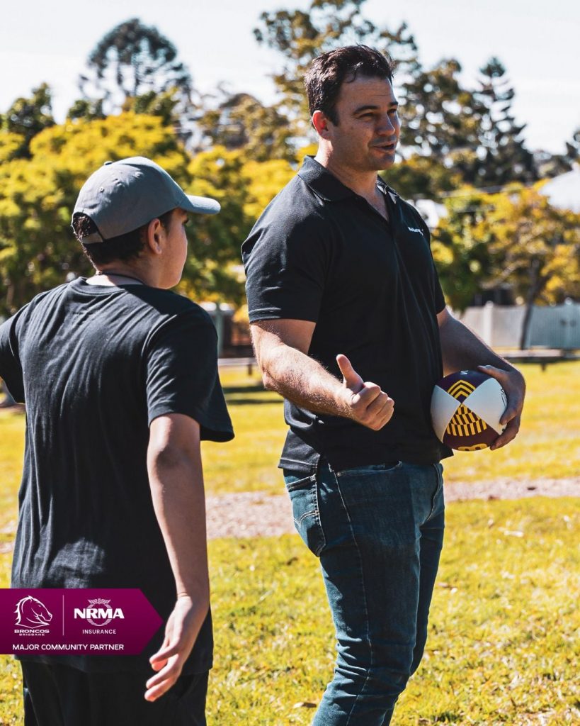 Absolutely wonderful to see so many NDIS participants being given the opportunity to Kick their own personal goals with the help of Wellbeing Code AU the Brisbane Broncos and David Shillington John Asiata helped Millie Boyle and David Shillington launch the Kicking Goals Program